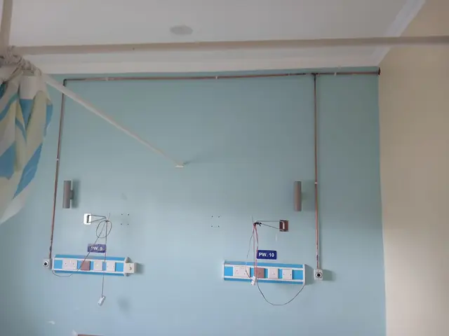 Bed-head units with gas outlets in a ward