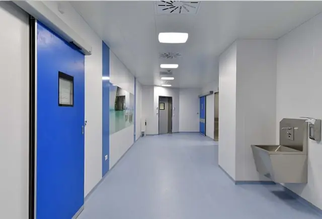 Clinic corridor with hospital doors