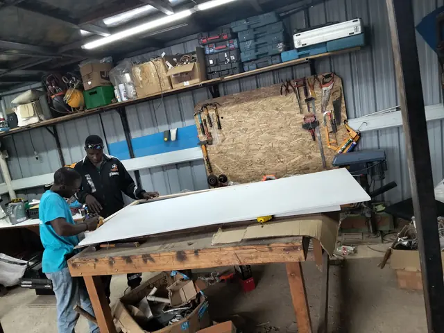 Preparing a door panel on the bench