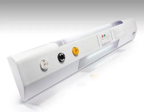 Horizontal bed-head unit with gas outlets and light