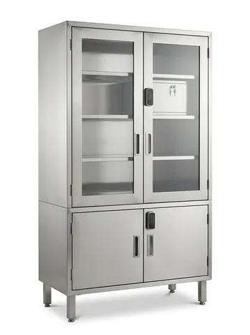 Stainless-steel glass-front cabinet
